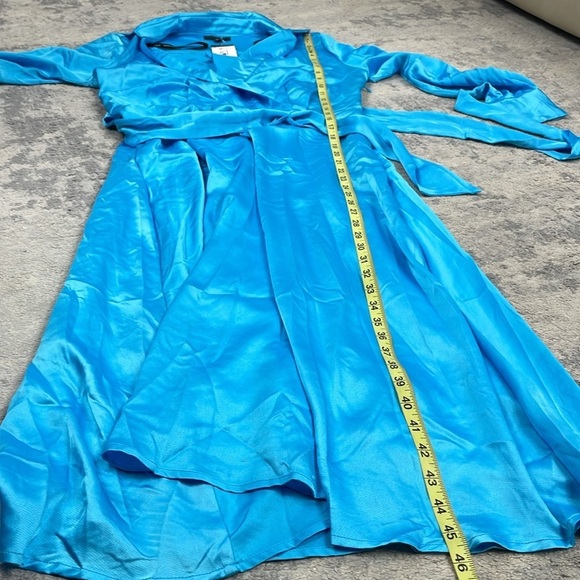 NWT TAHARI ASL Collared Midi Dress In Blue Faux Wrap Long Sleeve Sz 8 - Picture 12 of 14